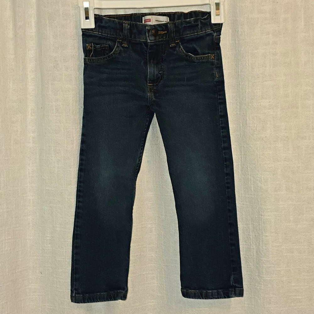 Wrangler Boys Size 4 Regular Straight Fit Stretch Jeans Dark Adjustable Waist